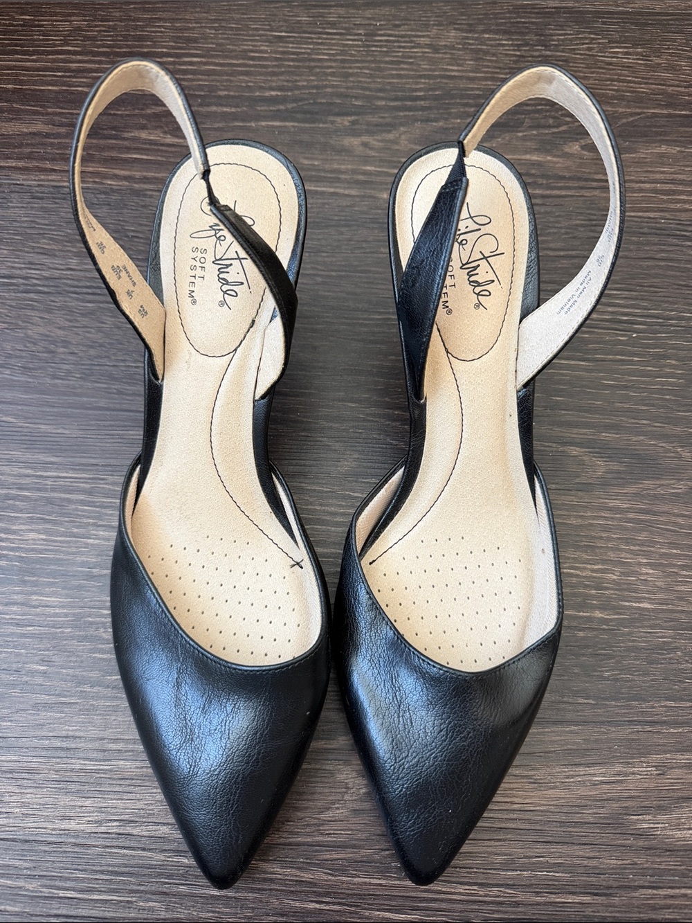 Life Stride Black Pointed Slingback Flats with Cushioned Insole